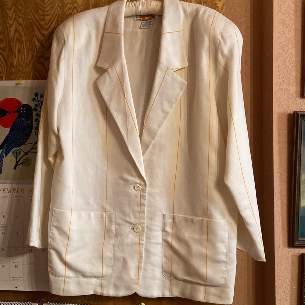 Vintage 1980s Colors by Alexander Julian suit jacket white with yellow stripes.